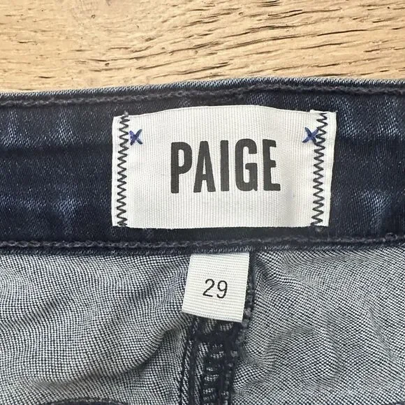 PAIGE Womens High Rise Bell Canyon Flare Leg Jeans Blue Dark Wash Frayed Size 29 - Picture 5 of 16